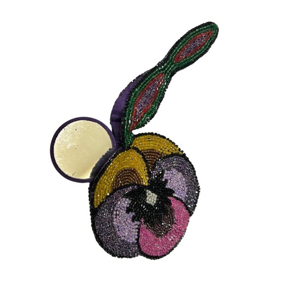 1920s Antique Figural Pansy Glass Beaded Wristlet Coin Purse - Picture 2 of 4